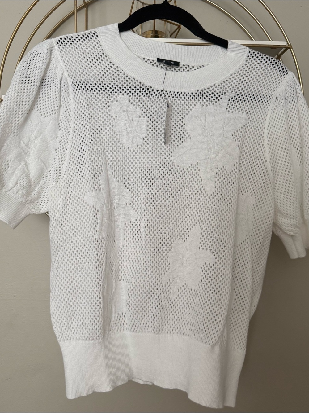 Express White Floral Mesh Short Sleeve Knit Top